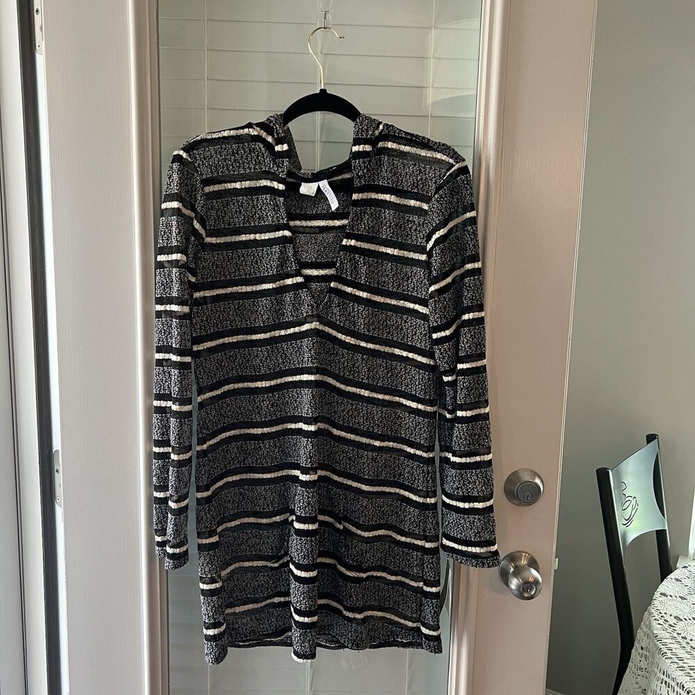 Kenneth Cole Reaction Hoodie XL mesh Mixed Media Sheer Tunic Swim Cover Up